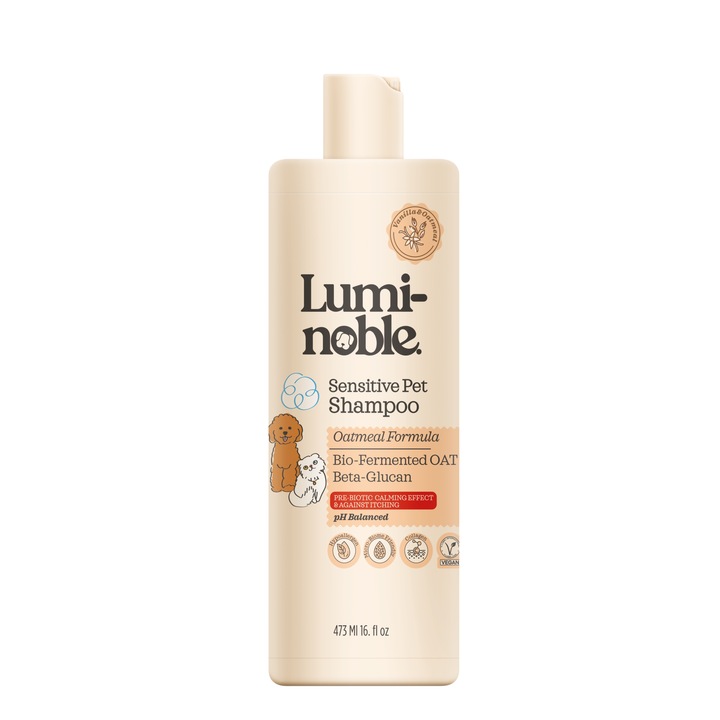 Шампоан за кучета и котки с екстракт от овес, бета глюкан и колаген, Lumi-Noble, 473 ml