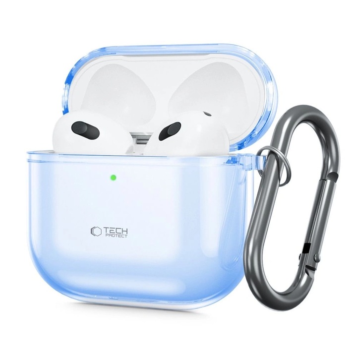 Etui Tech-Protect FlexAir pentru Apple AirPods, albastru, set cu breloc
