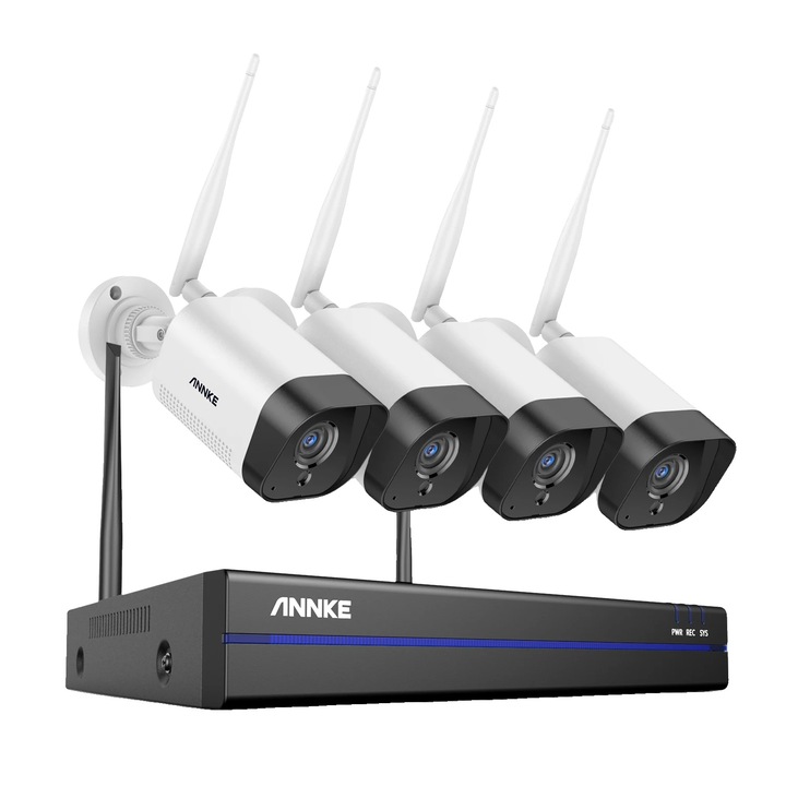 Kit Supraveghere 8CH NVR cu 4 Camere, Annke, 2K FHD, Nocturna, Wi-Fi
