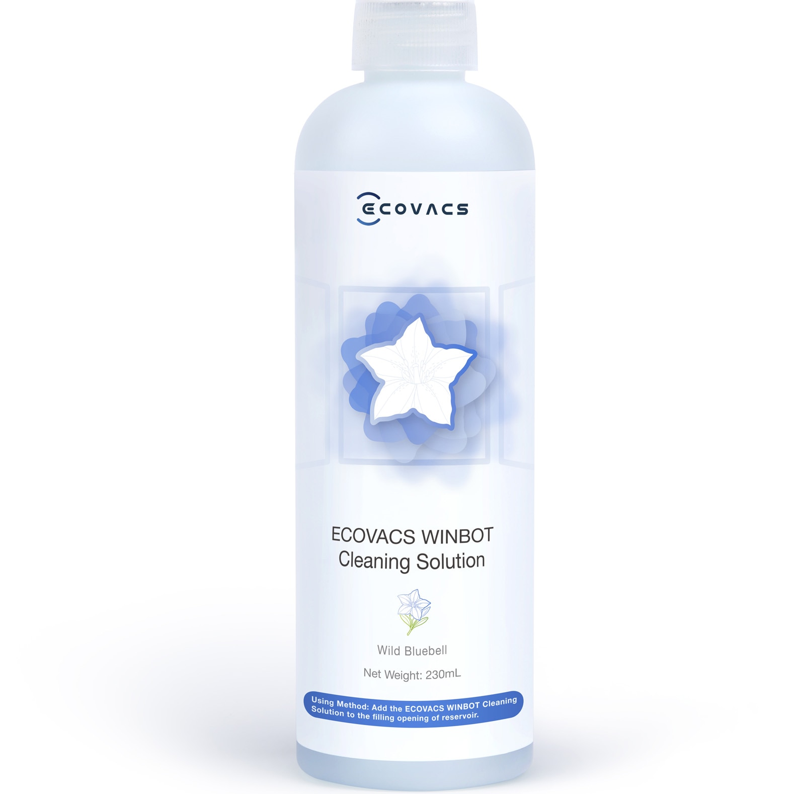 Solutie curatare Ecovacs Winbot 230ml, parfum de clopotel salbatic, compatibil cu W710/730/830/850/880/920/930/950/X/W1PRO/W2