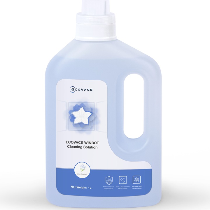 Solutie curatare Ecovacs Winbot 1L, parfum de clopotel salbatic, compatibil cu W710/730/830/850/880/920/930/950/X/W1PRO/W2
