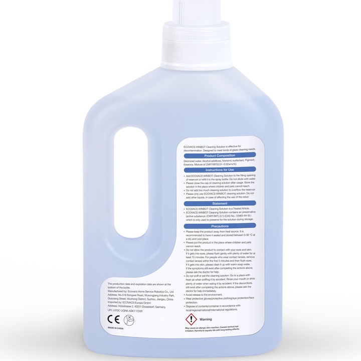 Solutie curatare Ecovacs Winbot 1L, parfum de clopotel salbatic, compatibil cu W710/730/830/850/880/920/930/950/X/W1PRO/W2