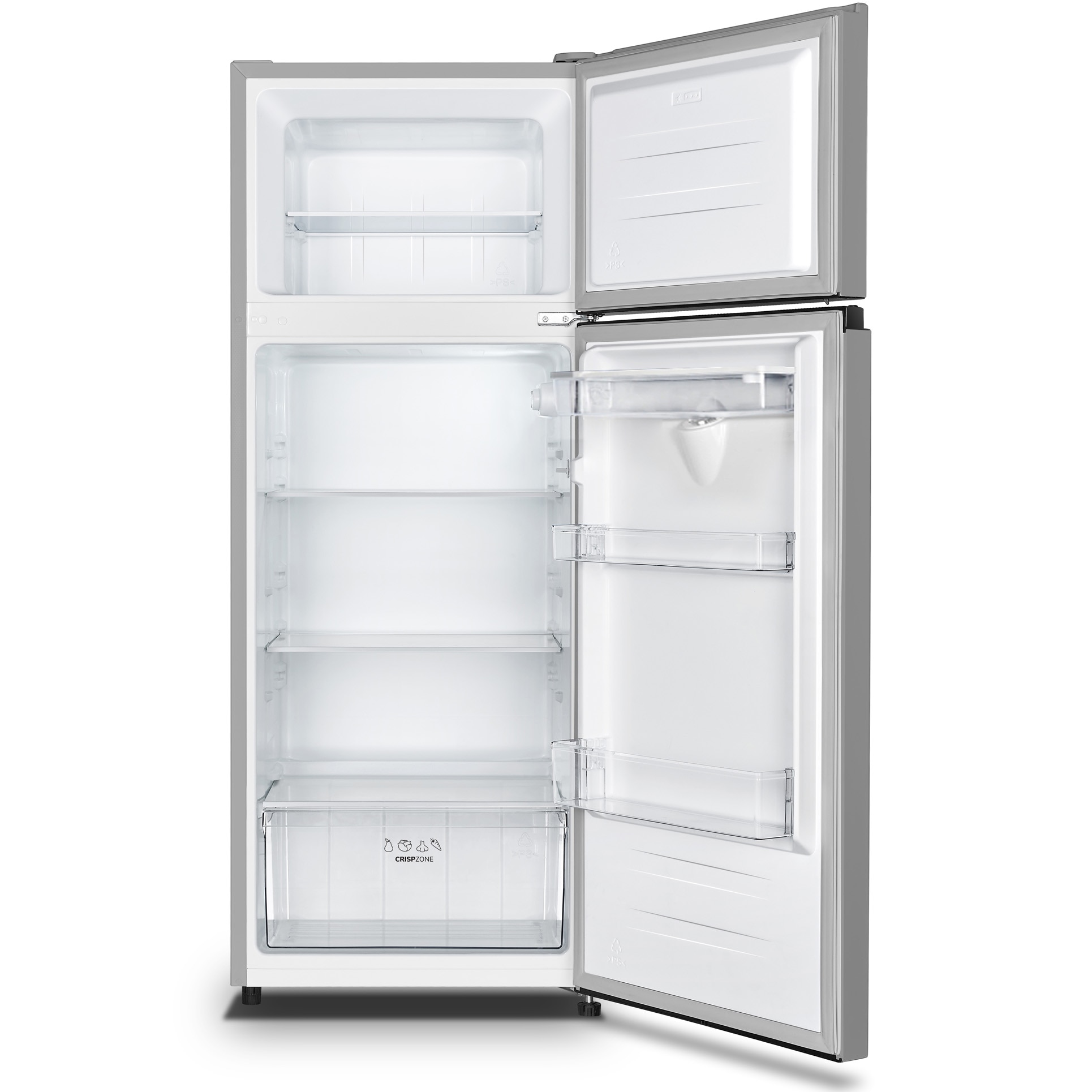 Frigider cu 2 Usi Heinner HF-HS205SWDE++ 206L Dozator Apa Control Mecanic cu Termostat Reglabil Lumina LED H 143.4CM Clasa E Argintiu