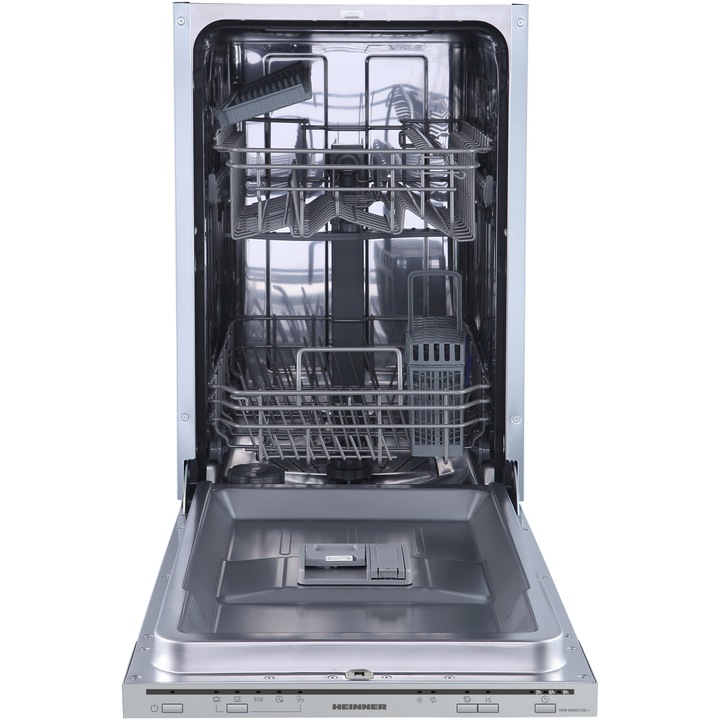 Съдомиялна за вграждане Heinner HDW-BIM45510E++, 10 комплекта, 5 програми, Механично управление, Aquastop, Клас Е, 45 см