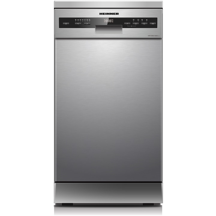 Съдомиялна Heinner HDW-FSM45710AXD+++, 10 комплекта, 7 програми, Auto-Door отваряне, Електронно управление, LED дисплей, Клас D, 45 см, Неръждаема стомана