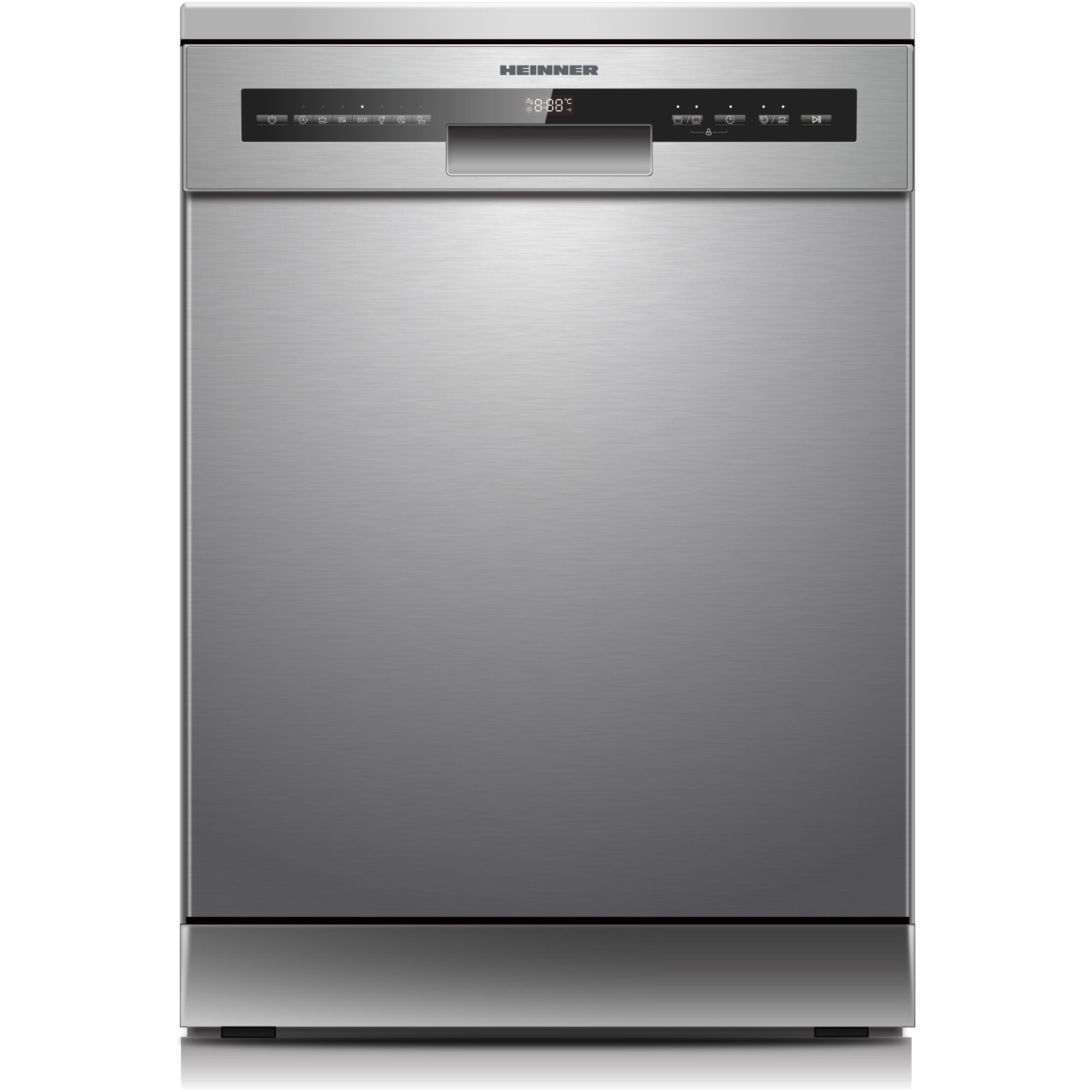 Masina de spalat vase Heinner HDW-FSM60714AXD+++, 14 seturi, 7 programe, Auto-Door opening, Display LED, Aquastop, Clasa D, Inox