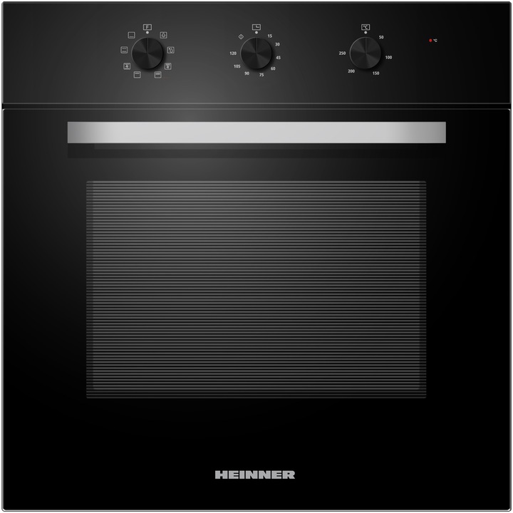 Heinner HBO-M659GC-GBK Beépíthető sütő, Elektromos, 65 l, Mechanikus időzítő, szürke, A energiaosztály, Fekete