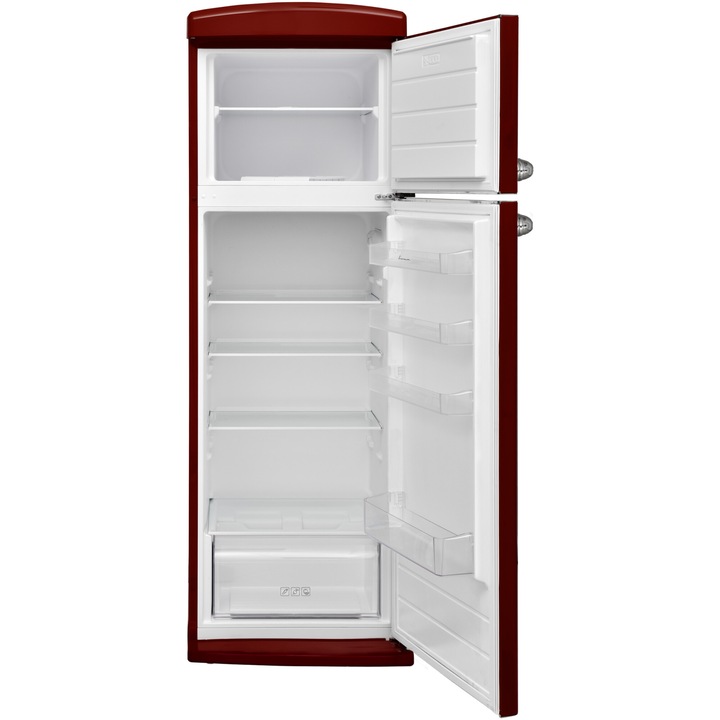 Frigider cu doua usi Fram FDD-VRR311BDE++, 311 l, Clasa E, Control mecanic cu termostat ajustabil, Lumina led, H 179.4 cm, Burgundy.