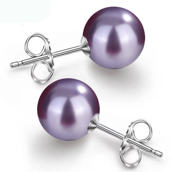 Cercei Argint cu Perle Naturale Buton, de 7,5 mm, Vanaxalife®, Lila