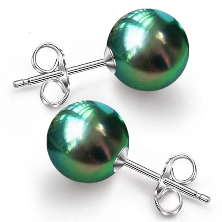 Cercei Argint cu Perle Naturale Buton, de 7,5 mm, Vanaxalife®, Negru