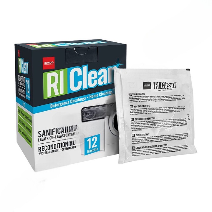 RiCLean Sanitizer 3 az 1-ben vízkőoldó készlet, zsíroldó mosógépekhez, 12 csomag