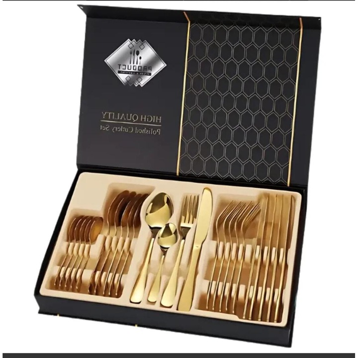 Set de Tacamuri 24 Piese, Otel Inoxidabil Aurii