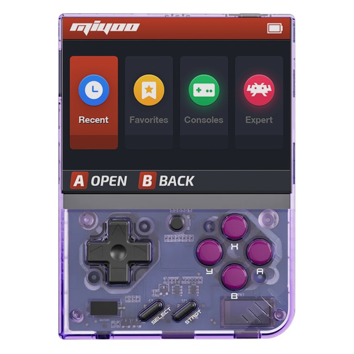 Consola de joc Miyoo Mini Plus, culoare mov transparent, portabila, suport pentru 15+ emulatoare retro