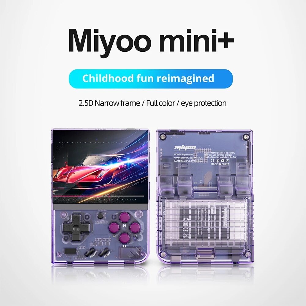 Consola de joc Miyoo Mini Plus, culoare mov transparent, portabila