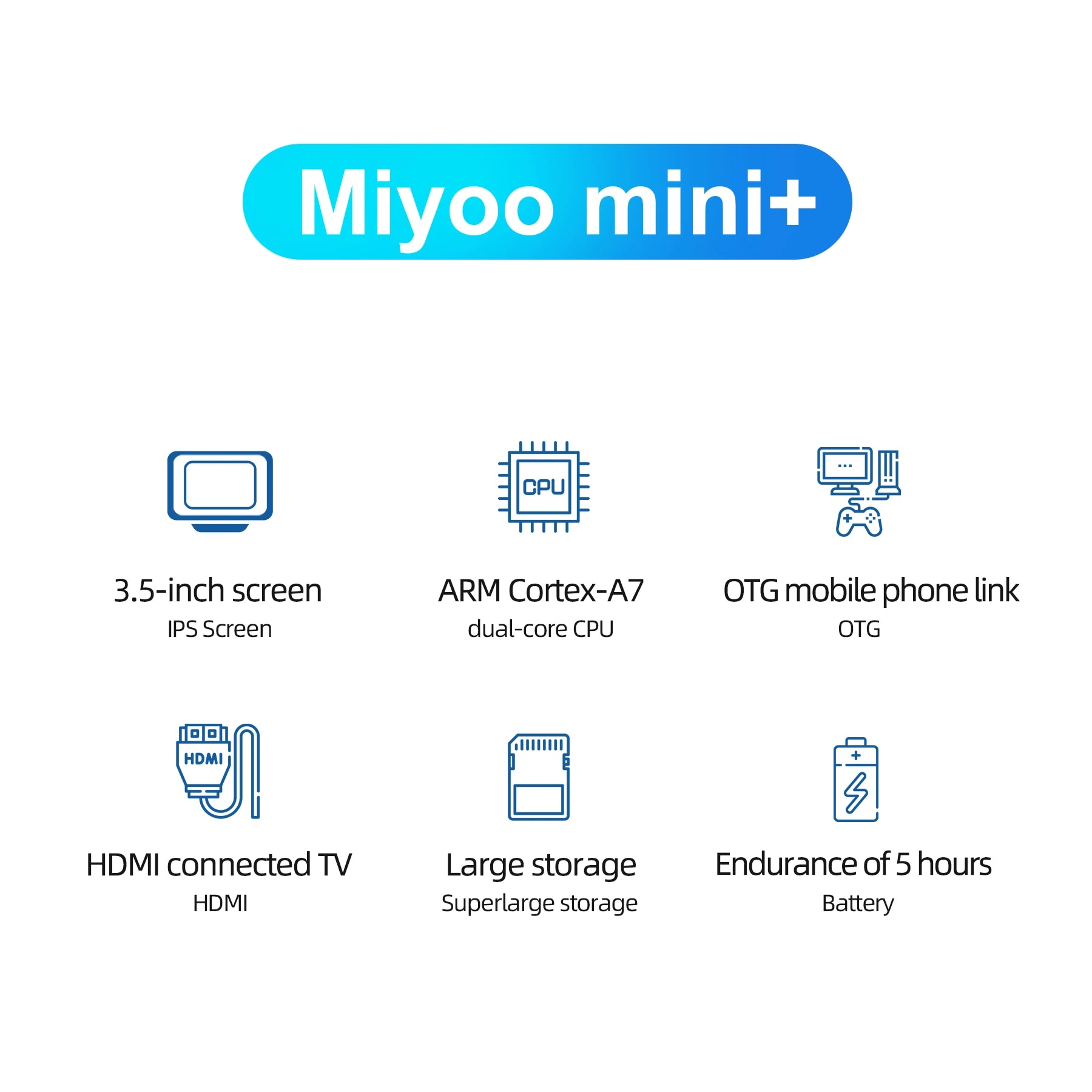 Consola de joc Miyoo Mini Plus, culoare neagra, portabila, suport pentru 15+ emulatoare retro