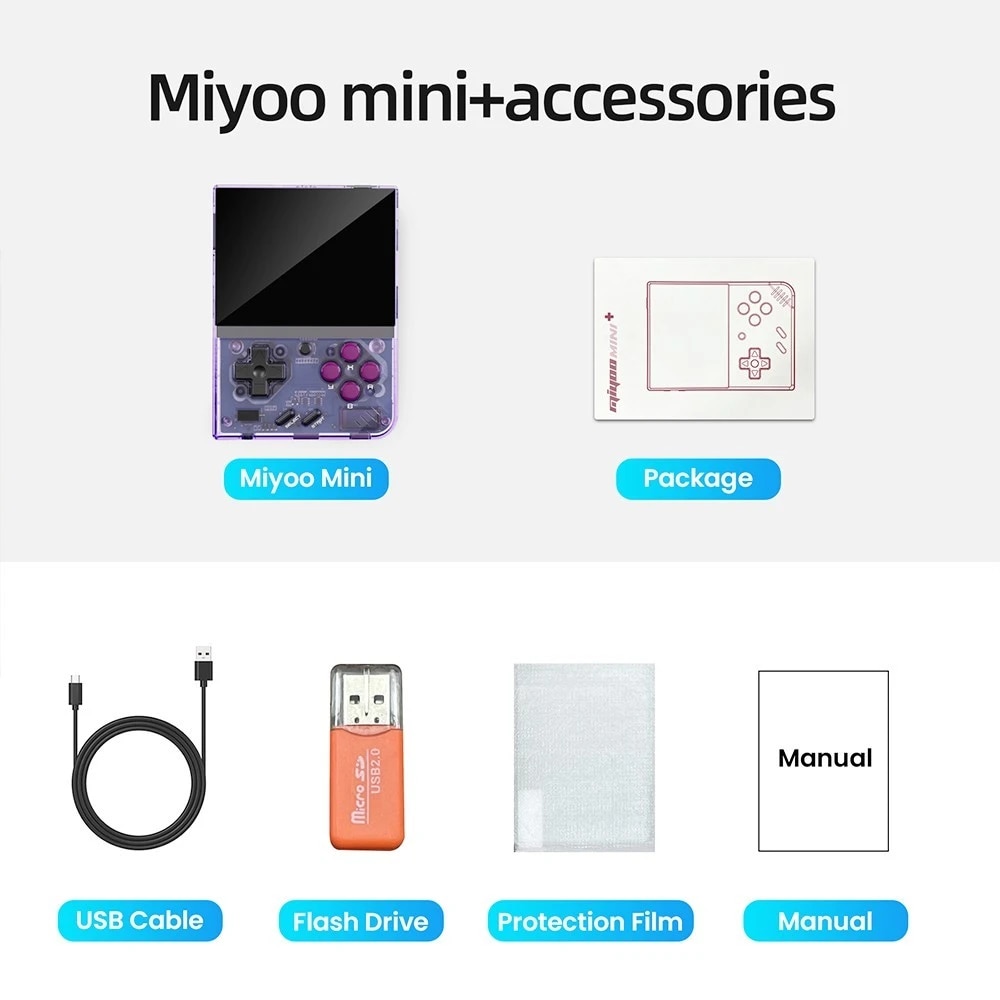 Consola de joc Miyoo Mini Plus, culoare mov transparent, portabila