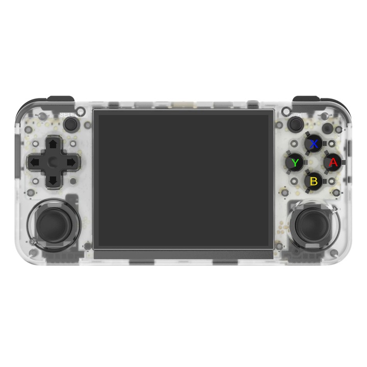 ANBERNIC RG35XX H retro hordozható konzol játékokkal, négymagos Cortex-A53 1,5 GHz, 1 GB LPDDR4, IPS LCD 3,5" 640x480, 3300 mAh, WiFi 5, Bluetooth 4.2, átlátszó fehér