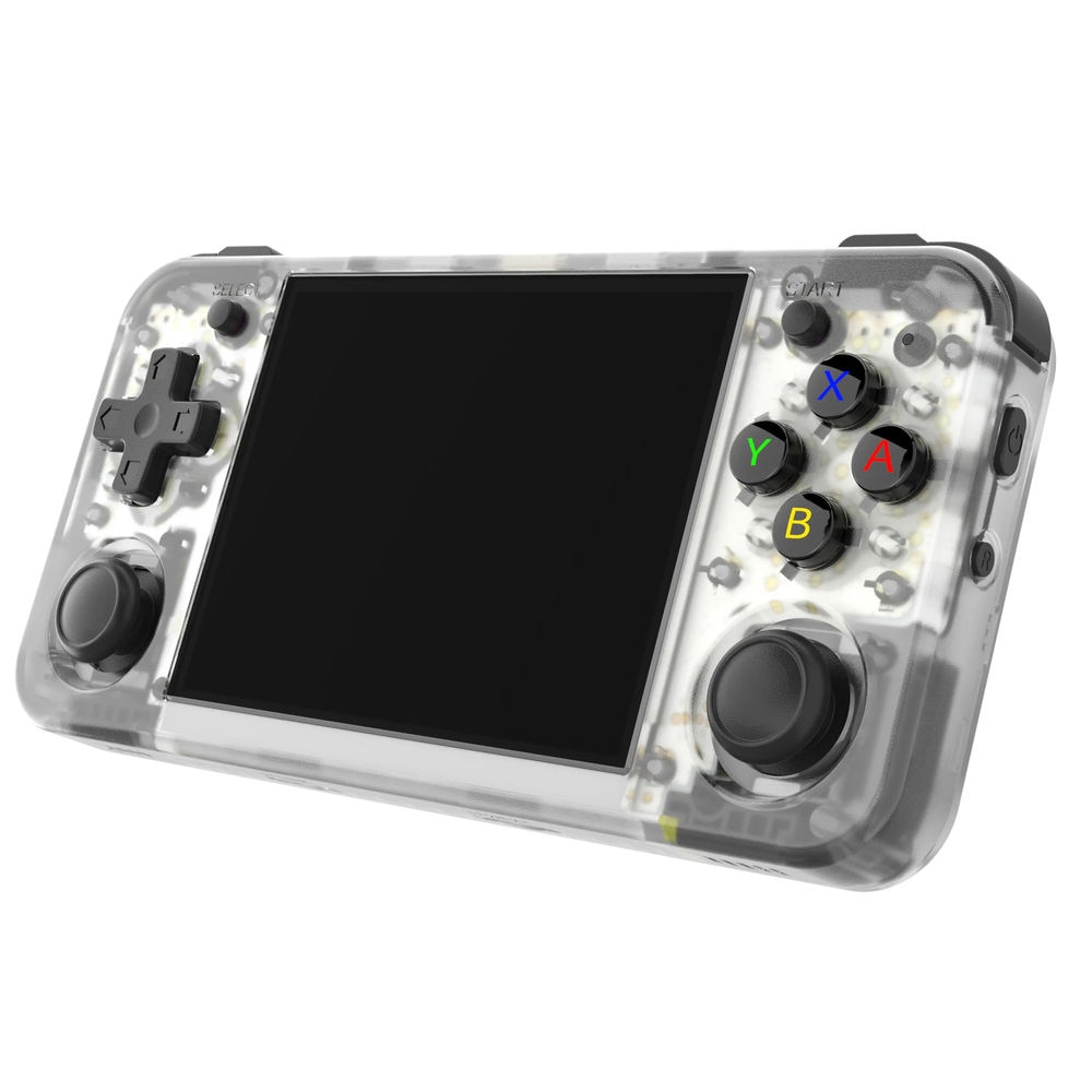 Consola portabila retro ANBERNIC RG35XX H cu jocuri, quad core Cortex-A53 1.5GHz, 1GB LPDDR4, IPS LCD 3.5" 640x480, 3300 mAh, WiFi 5, Bluetooth 4.2, alb transparent