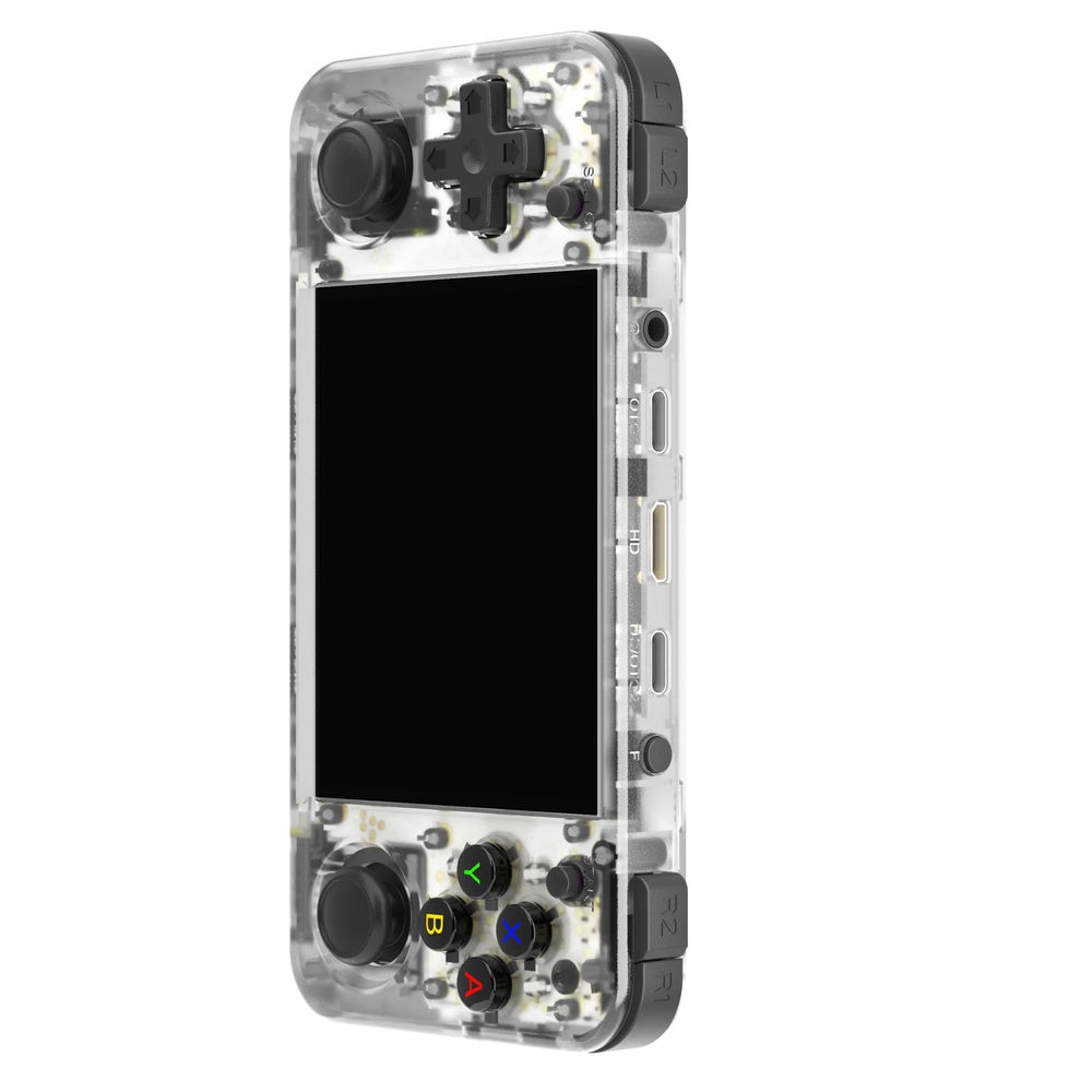 Consola portabila retro ANBERNIC RG35XX H cu jocuri, quad core Cortex-A53 1.5GHz, 1GB LPDDR4, IPS LCD 3.5" 640x480, 3300 mAh, WiFi 5, Bluetooth 4.2, alb transparent