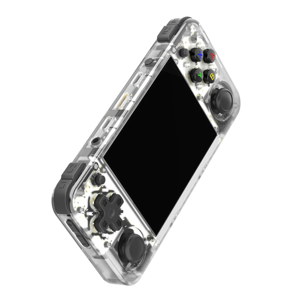 Consola portabila retro ANBERNIC RG35XX H cu jocuri, quad core Cortex-A53 1.5GHz, 1GB LPDDR4, IPS LCD 3.5" 640x480, 3300 mAh, WiFi 5, Bluetooth 4.2, alb transparent