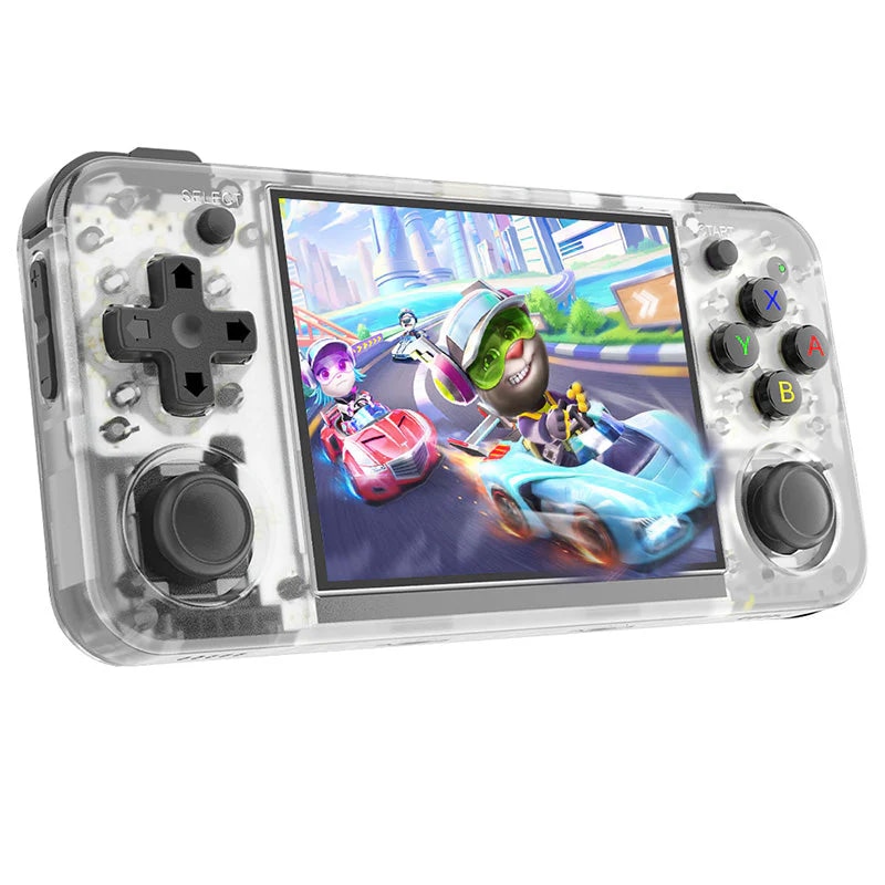 Consola portabila retro ANBERNIC RG35XX H cu jocuri, quad core Cortex-A53 1.5GHz, 1GB LPDDR4, IPS LCD 3.5" 640x480, 3300 mAh, WiFi 5, Bluetooth 4.2, alb transparent