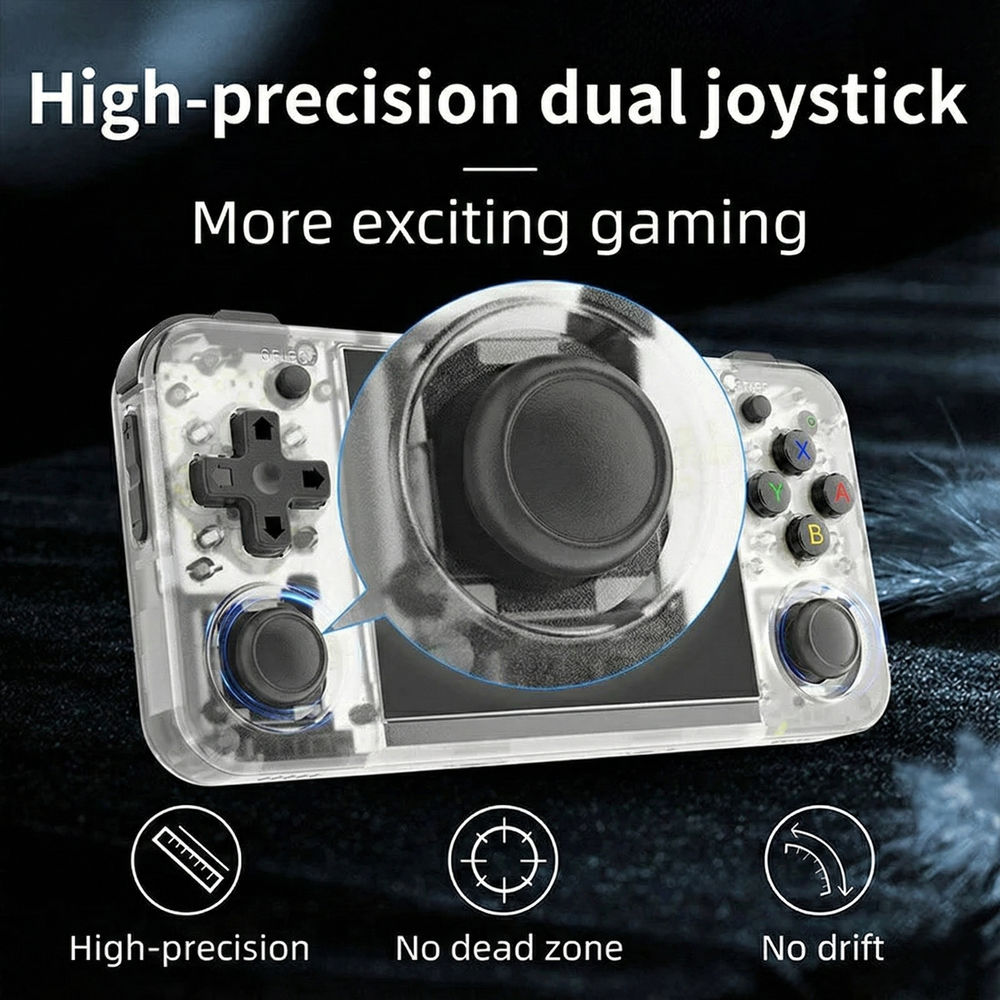 Consola portabila retro ANBERNIC RG35XX H cu jocuri, quad core Cortex-A53 1.5GHz, 1GB LPDDR4, IPS LCD 3.5" 640x480, 3300 mAh, WiFi 5, Bluetooth 4.2, alb transparent
