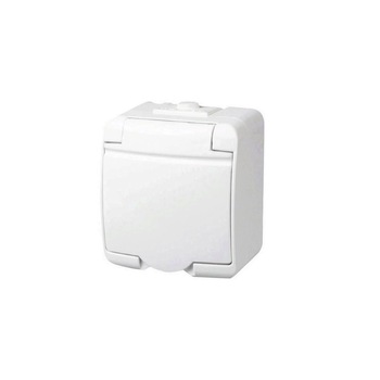 Priza montaj aparent Home Aquastar 21141, alb, 1 locas, IP 44 Priza montaj aparent Home Aquastar 21141, alb, 1 locas, IP 44