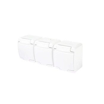 Priza montaj aparent Home Aquastar 21161, alb, 3 locasuri, IP 44 Priza montaj aparent Home Aquastar 21161, alb, 3 locasuri, IP 44