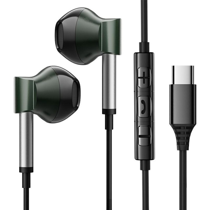 Vezetékes fejhallgató, USB-C, beépített mikrofon, fekete