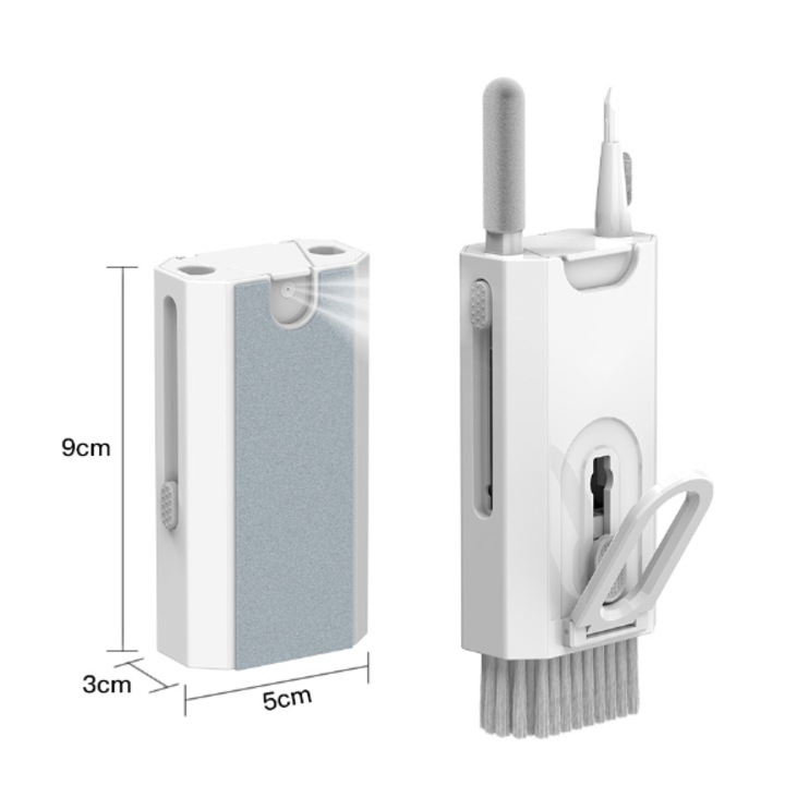 Kit de curatare 8 in 1 pentru laptop si telefon, Luoistu, spray de curatare, perie retractabila, pensula pentru lentile-alb