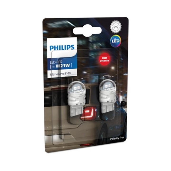 Set 2 leduri auto Rosu W21W Philips Ultinon Pro3100 SL lampa frana
