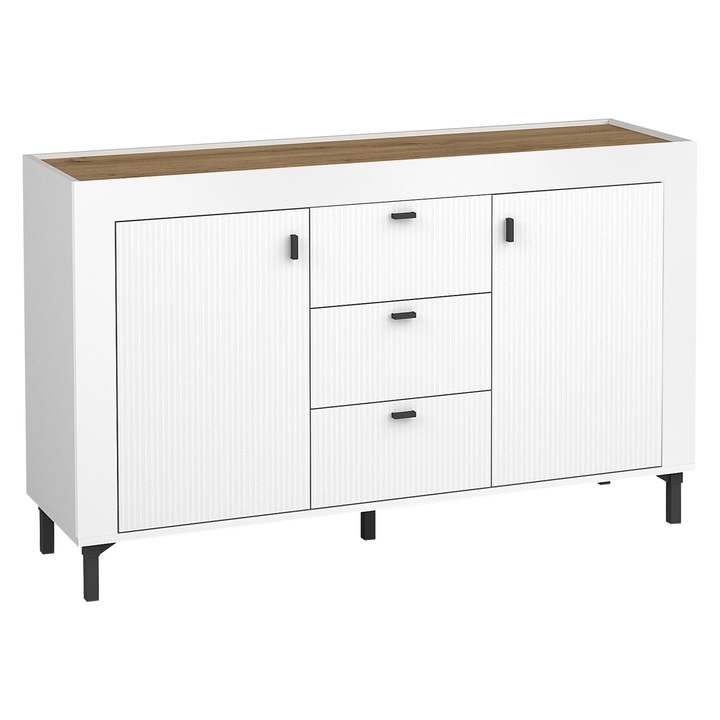 Comoda 2D3S Nivorta NV6, MIRJAN24, alb + stejar whisky, 40x138x84 cm