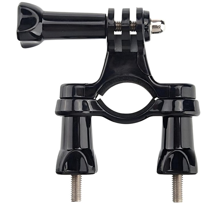 Suport universal pentru bicicleta, Compatibil cu camere sportive, Robust, Montare pe ghidon, Fle x ibilitate mare pentru diametrele tuburilor, Negru