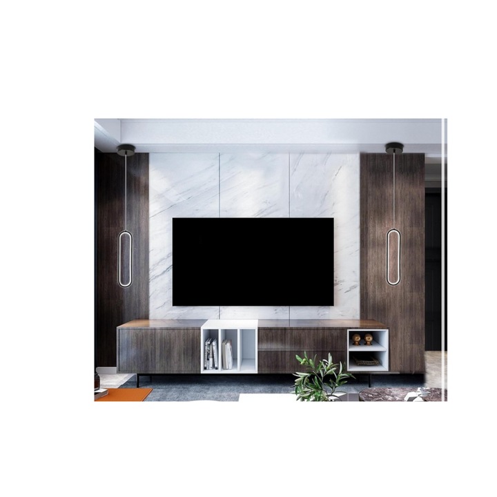 Комплект от 2 пендела с LED, черен, минимален дизайн, 2 x 15KW, 220 V, студена светлина 6500 K, 100 x 40 cm