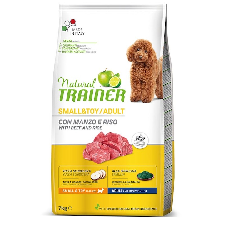 Суха храна за кучета Natural Trainer Adult Small & Toy Телешко и ориз 7 кг