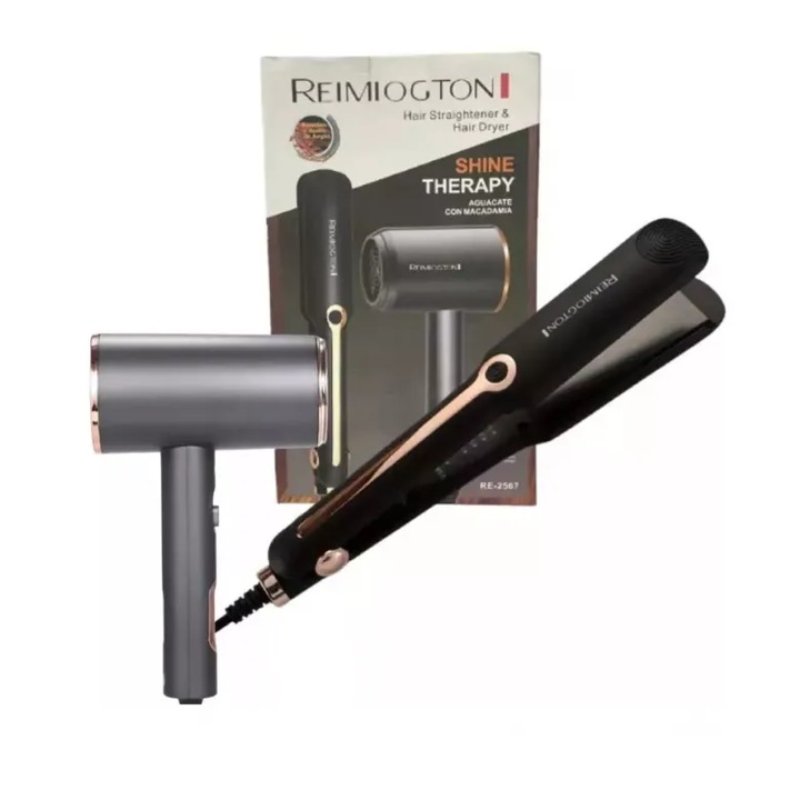 Set uscator de par si placa de indreptat parul REIMIOGTON RE2567, 1800 W 2 trepte reglabile (aer cald si rece), Placa de indreptat parul este echipata cu placi ceramice de inalta calitate