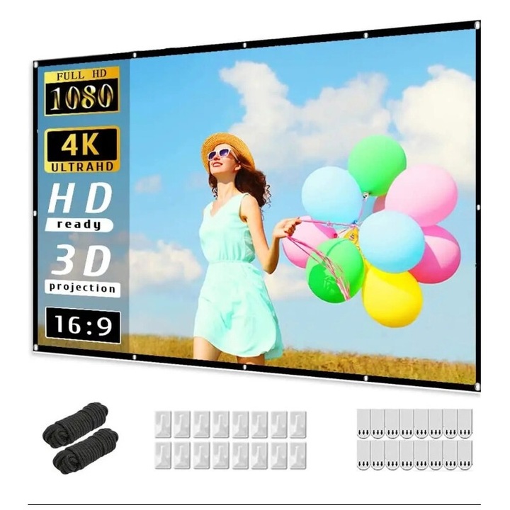 Ecran de proiectie, Charmorah, 268 * 155 CM, 16:9 textil, 120 inch, Manual, portabil, Fixare perete, Pentru videoproiector