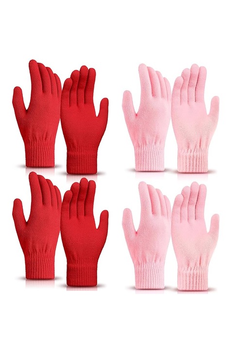 Set Manusi de Dama, 4 perechi, Material Acril si Bumbac Tricotat, Manseta Elastica, Marime Universala, Roz