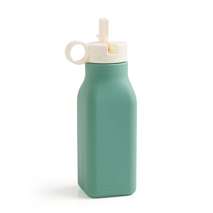 Детска бутилка за вода със сламка и непропусклив капак, премиум хранителен силикон, без BPA, 350 мл - Dodoli, Cyan Cream