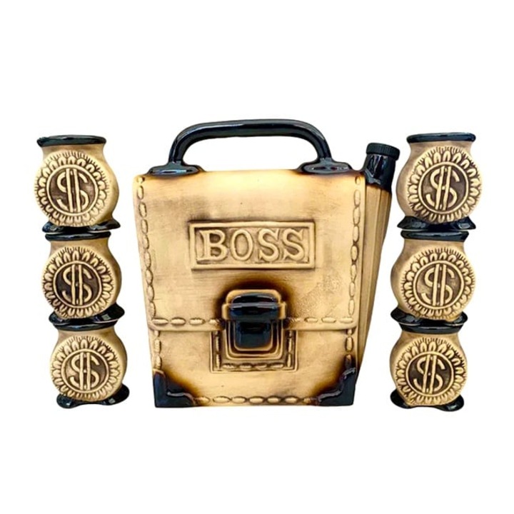 Set ornamental, practic, din ceramica cu sticla in forma de Borseta 1.5 L si 6 pahare 40ml, Crem, Velve