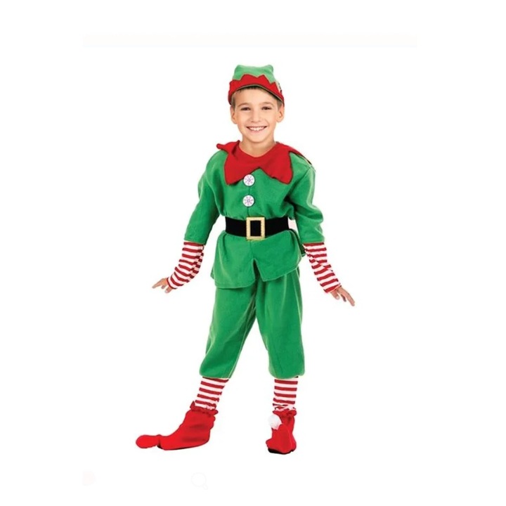 Costum Spiridus Craciun pentru Copii, 4-7 Ani, Tinuta Festiva Magica, Serbari si Petreceri, Material Poliester