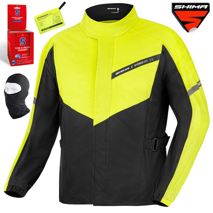 Geaca moto textil, Shima Hydrodry 2.0, Rezistent la apa, Negru/Fluo, XS