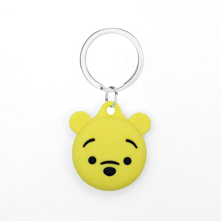 Carcasa protectoare din silicon pentru AirTag, HelloKiss, Winnie the Pooh, impermeabila, cu carabina