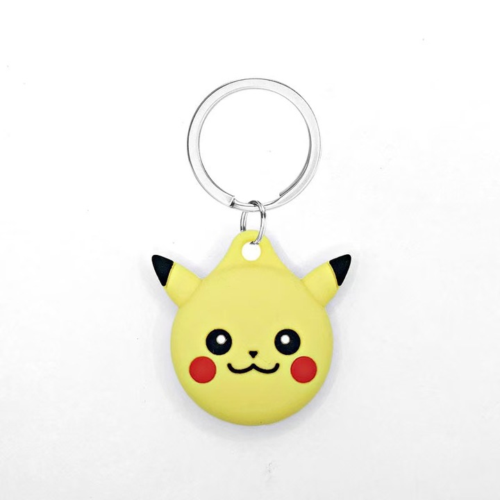 Carcasa de protectie pentru AirTag, HelloKiss, Pikachu, silicon impermeabil, cu carabina