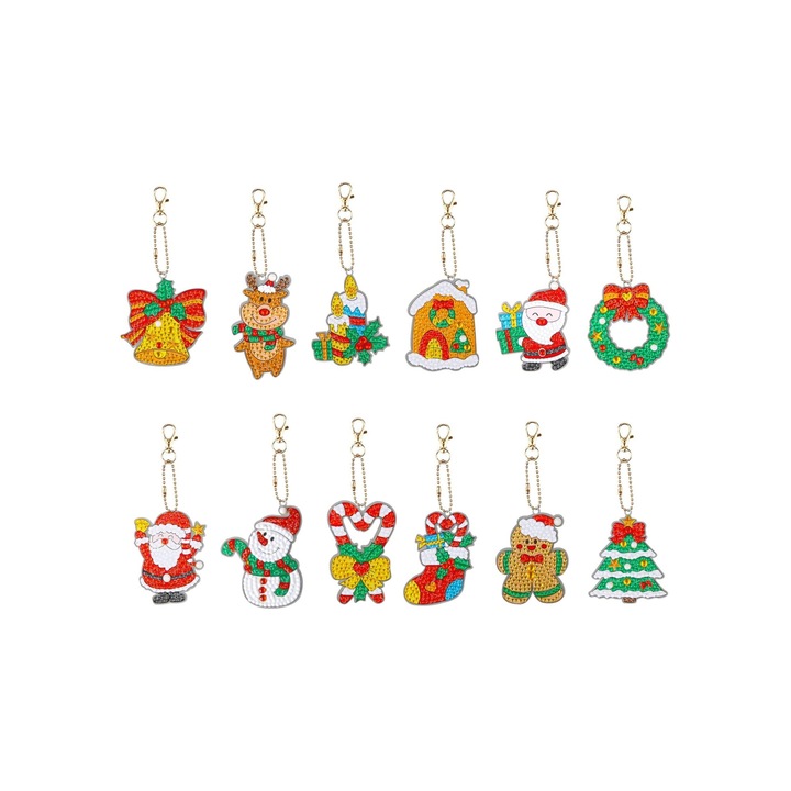 Kreatív szett, 12 db kulcstartó/karácsonyi dekoráció gyerekeknek, piros/zöld