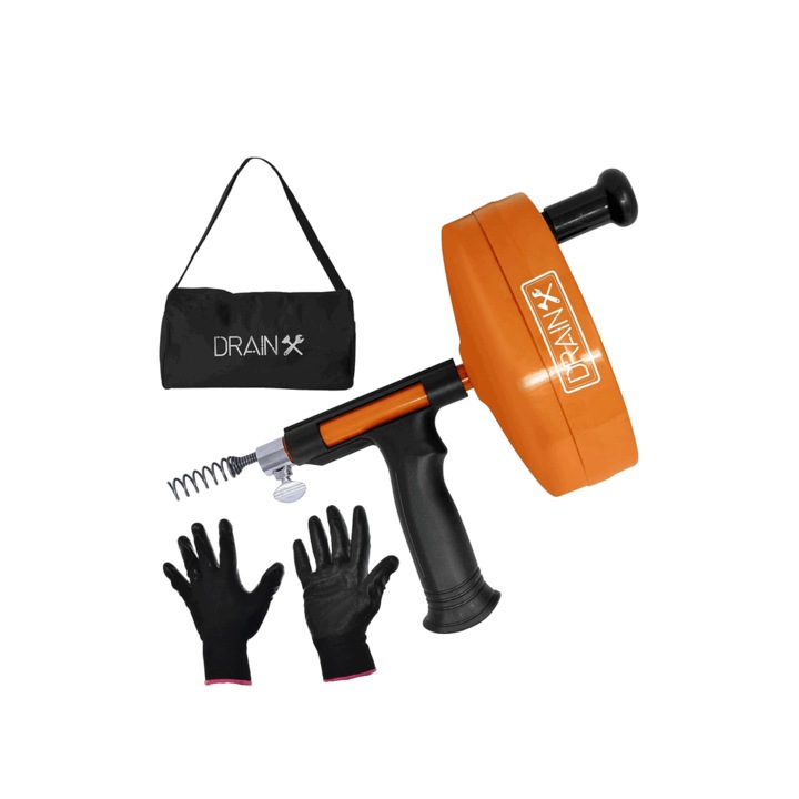 Dispozitiv pentru desfundat tevi, cu avans automat, DrainX Pro, 7, 6 m