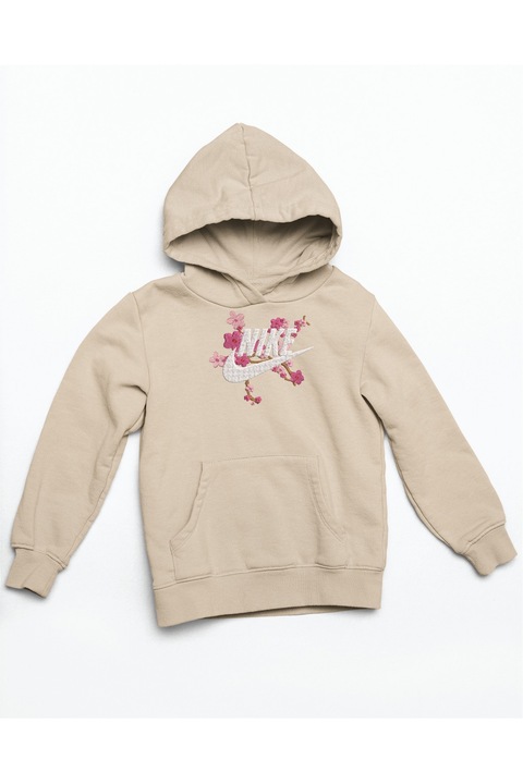 Аниме качулка с бродирани цветя, Крем