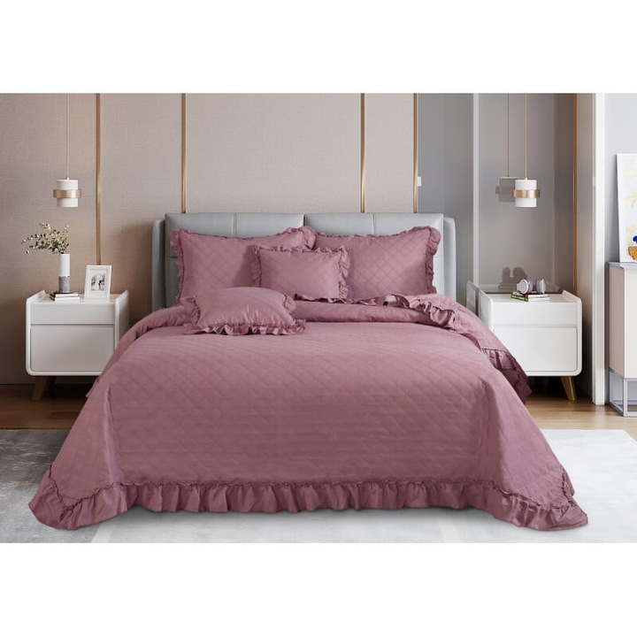 Patura cuvertura bordo 160x220 Spod Igly i Nitki, material microfibra, design cu falbani