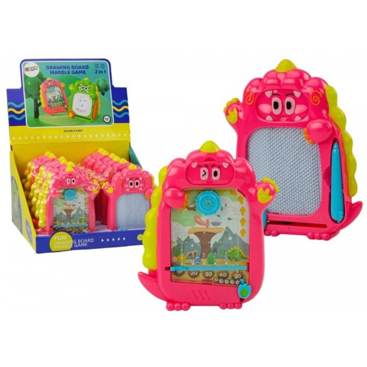 2 az 1-ben rajztábla, rózsaszín dinoszaurusz, Leantoys, mérete 18cm x 14cm x 4cm