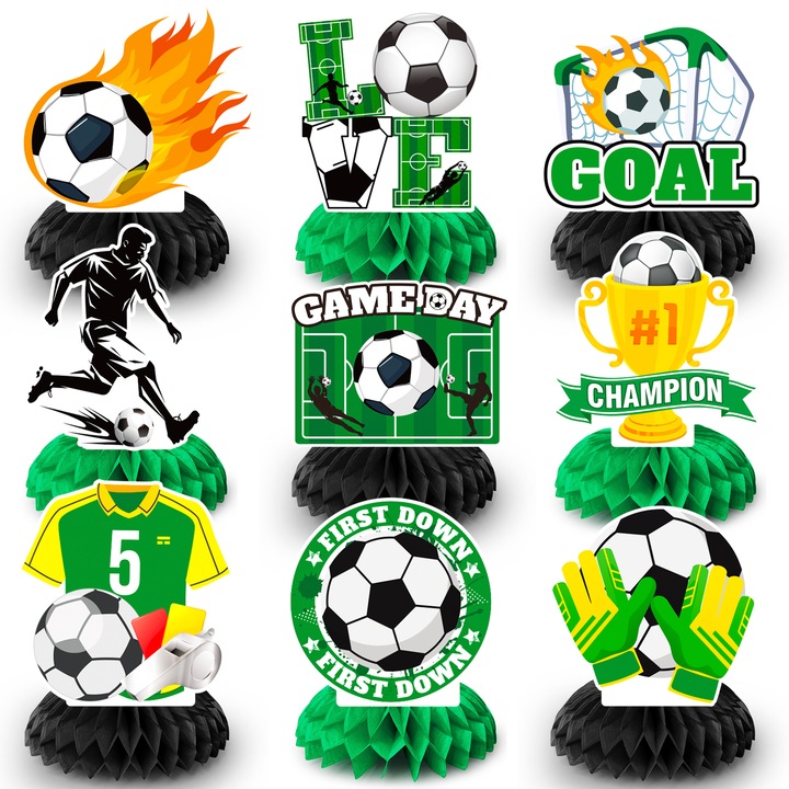 Set 9 Decoratiuni Petrecere Fotbal, InBoxxarty, Carton, Design Dublu, Tema Sportiva, Multicolor